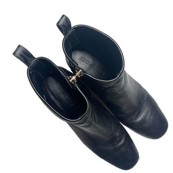 Coach Nala Bootie Leather Monogram Black Chunky Heel Side Zip Ankle Boot 6 - Picture 5 of 16